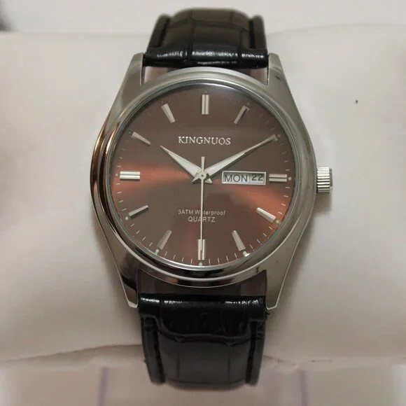 Men's Contemporary Dress Watch Silver Case Black Leather Watch Strap 40mm - Picture 3 of 13